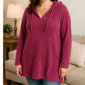 Pajamagram Fleece Hoodie Oversized Drawstring Pullover Deep Pink Women's Size 2X